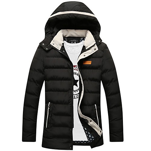 Men's Long Padded CoatPolyester Solid Long Sleeve